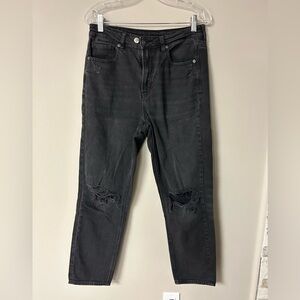 American Eagle Black Ripped Mom Jeans